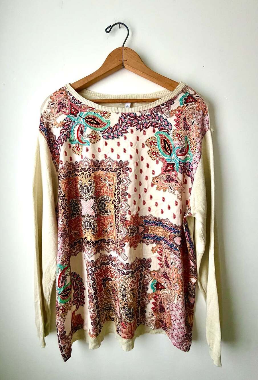 Johnny Was Elodie Scarf Pullover Top Size L Silk Cashmere Paisley